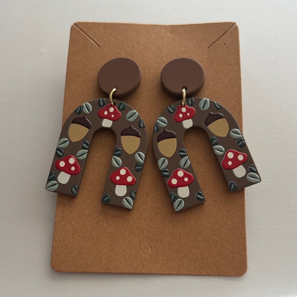 Fashion Jewelry Brown and Red Mushroom Earrings